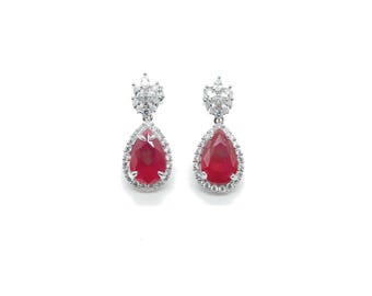 Ruby Earrings Cz Diamond Drop Crystal Ruby Pink Wedding Zircon Earrings Designer Inspired Modern Hanging Zircon Dangle Earrings For Women