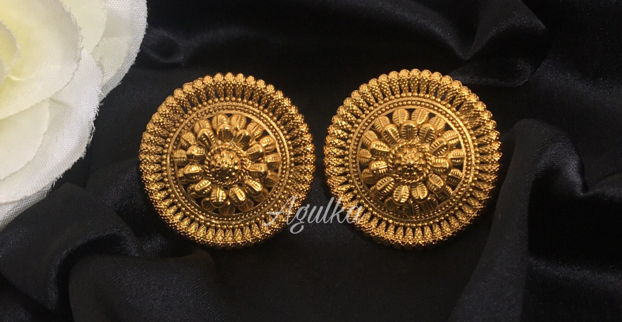 Lumibella Matte Gold Goddess Lakshmi Style Big Jhumki Earrings at Rs  1690/piece in Chennai