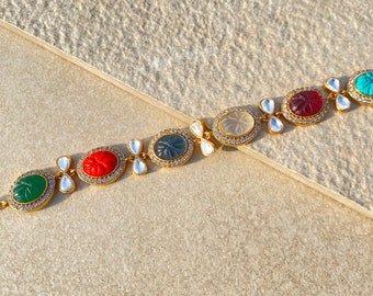 Polki Bangles Jadau Kundan Kada Navratan Jewelry Sabyasachi Jewelry Moissanite Polki Diamond Bracelet Multi Color Stone Bangles Indian Kada