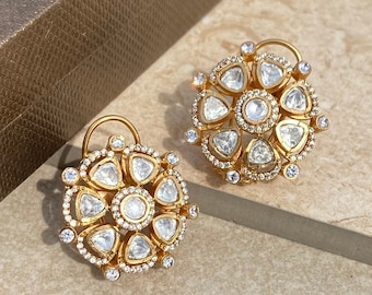 Polki Earrings Jadau Kundan Studs Indian Sabyasachi Inspired Earrings Statement Jewelry Gold Plated Uncut diamond Party Earrings For women