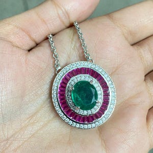 Ruby Emerald Doublet Necklace PREMIUM Green American Diamond Statement Pendant Green INDIA Jewlery Jewelry Pink Ruby Set PREMIUM Bride Gift
