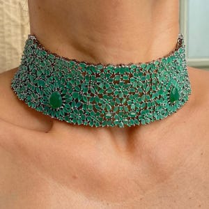 Emerald Choker Green CZ Diamond Necklace Indian Bridal Jewelry Sets Statement Necklace American Diamond Wedding Jewelry
