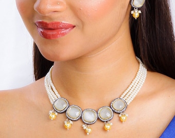 Kundan Necklace Monalisa necklace Jadau Jewelry White Kundan Choker Pakistani Jewelry Kundan Pearl Necklace Victorian Choker India Necklace