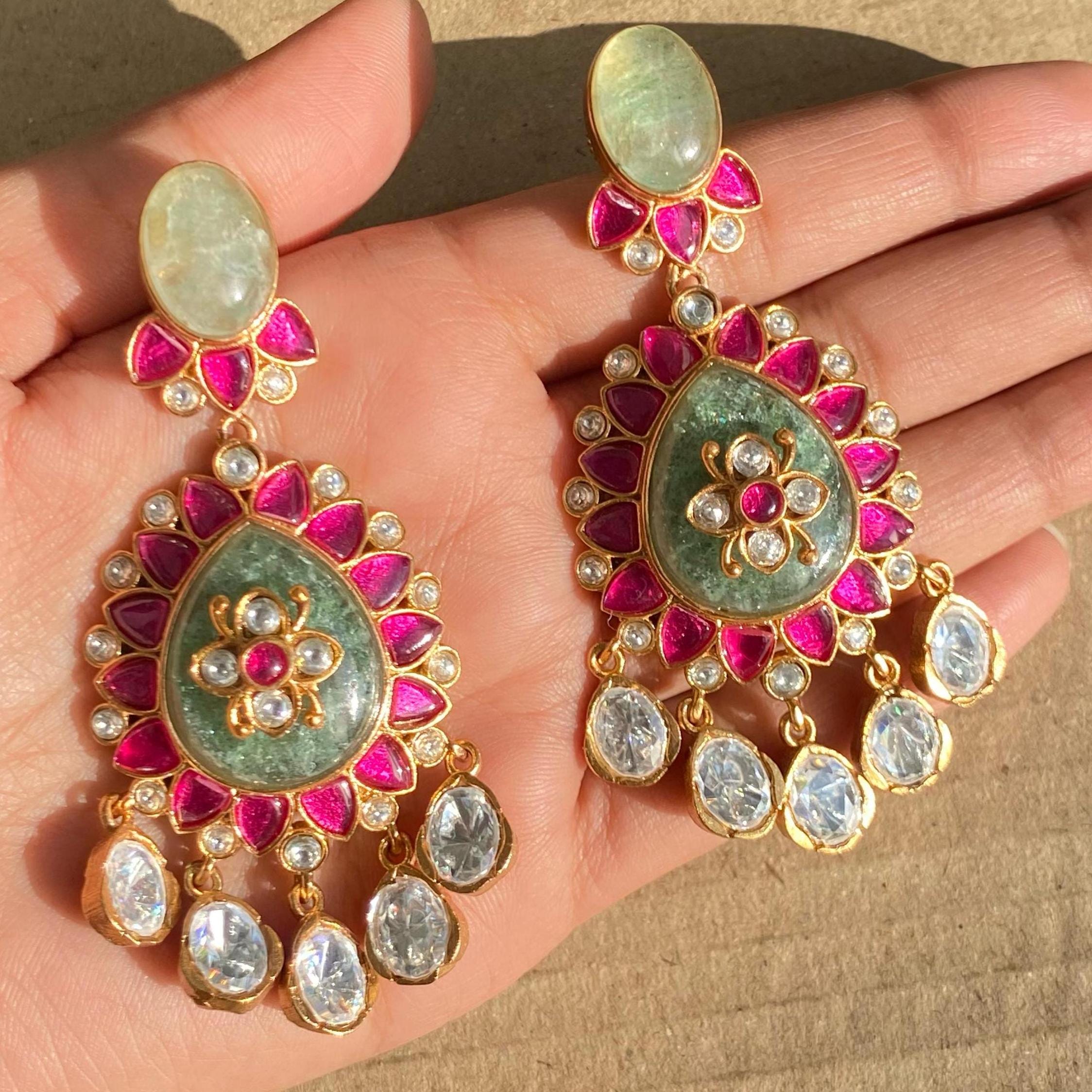 Earrings Gold Talaq Ka Jhumka Deepika Kundan Set UK