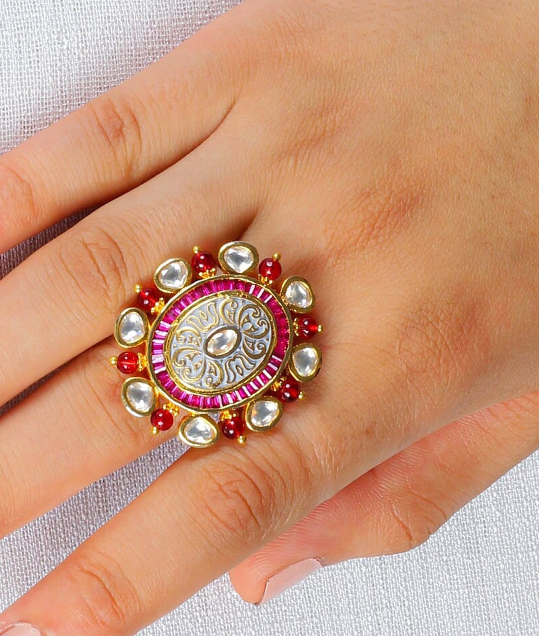 Buy OYE KUDIYE Fashion Style Party wear Beautiful High Gold Polish Designer  Kundan Stones Kundan Jewellery Kundan Finger Ring Parradot Online at Best  Prices in India - JioMart.