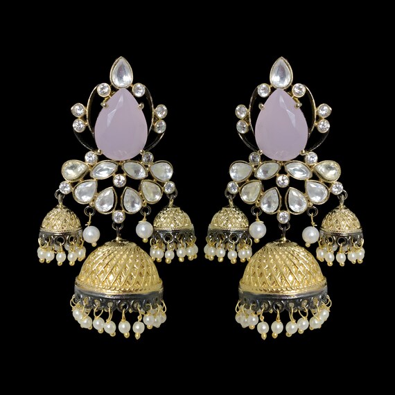 Gold polki store jhumka earrings
