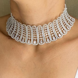 Diamond Choker Necklace PREMIUM India American Diamond DESIGNER Bridal Wedding Jewelry Statement Moissanite Diamond Necklace Choker Set CZ