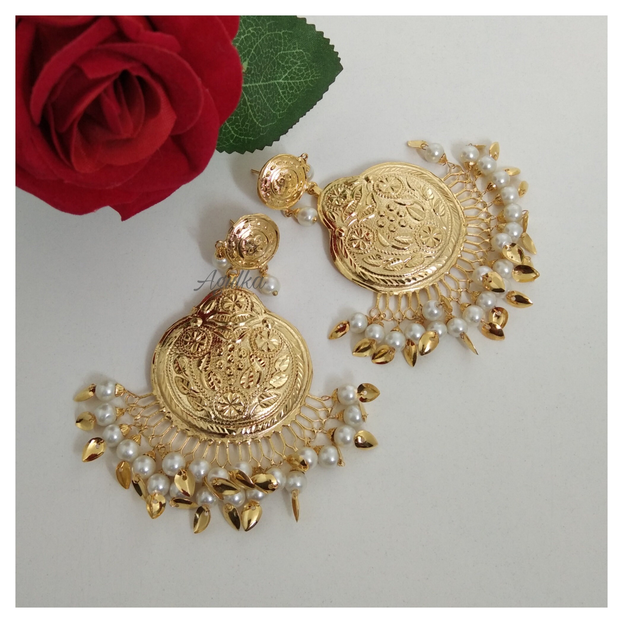 Earring and Tikka Set/pearl Tikka Set/punjabi Pipal Patti/gold Etsy