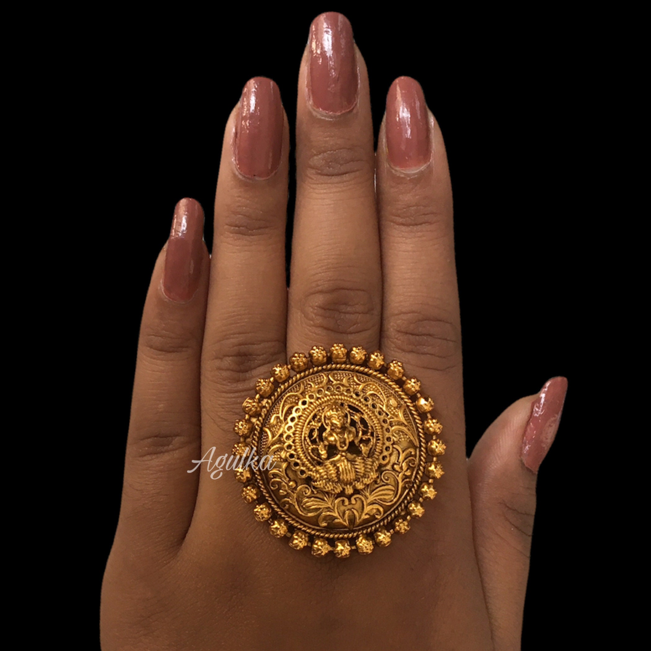 Temple Kundan Silver Ring | Silver Ring With Kundan Work - Rings - FOLKWAYS