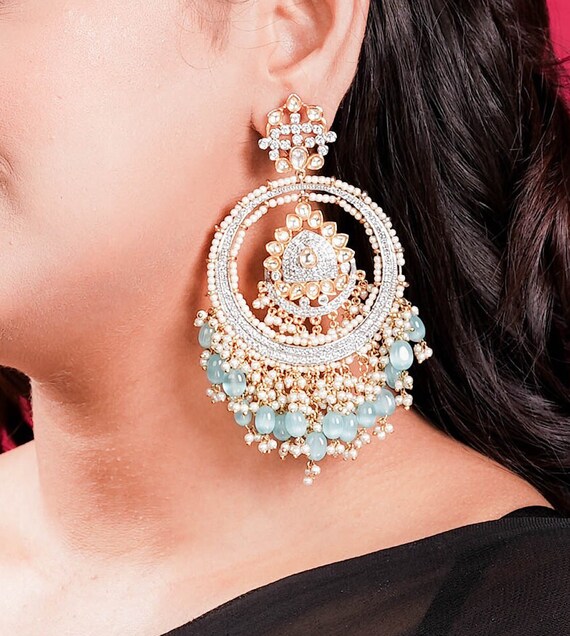 Bhavi Kundan Stone Gold Plated Dangler Earrings