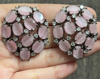 Pink Stone Statement Earrings | Victorian Style | American Diamond | Bridal Jewelry