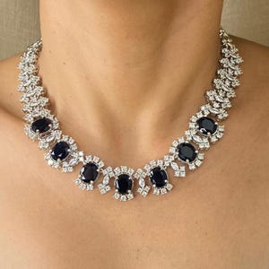 Sapphire Necklace PREMIUM Blue American Diamond Statement India Jewelry CZ Blue Sapphire Diamond Necklace Amrapali Inspired DESIGNER Set
