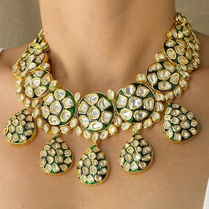 Polki Necklace Green Kundan Jewelry Sabyasachi Inspired Meenakari Necklace Bridal Indian Jewelry Uncut Kundan Necklace Green Indian Necklace