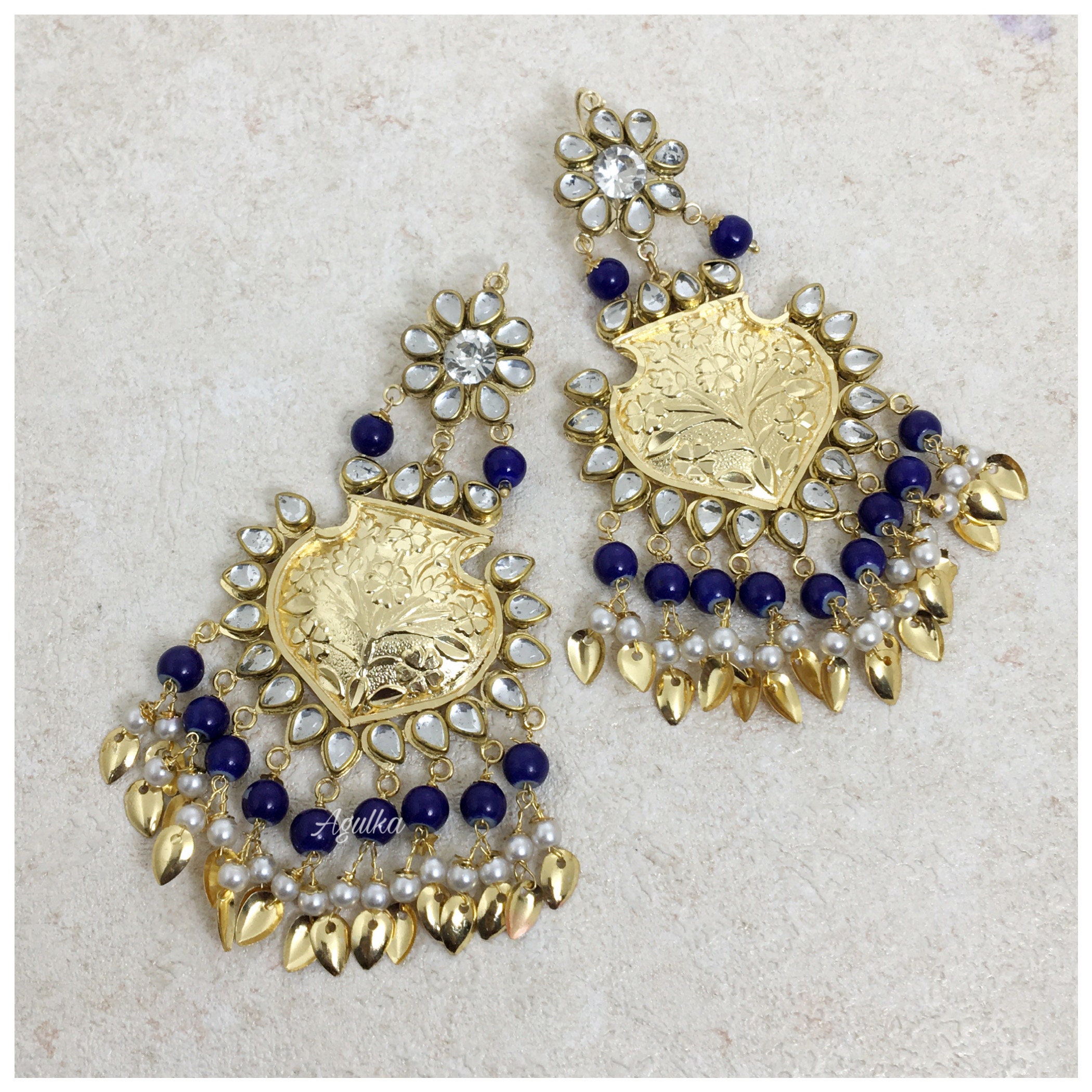 Pakistani Punjabi Earrings Kundan Earrings Gold Plated Etsy