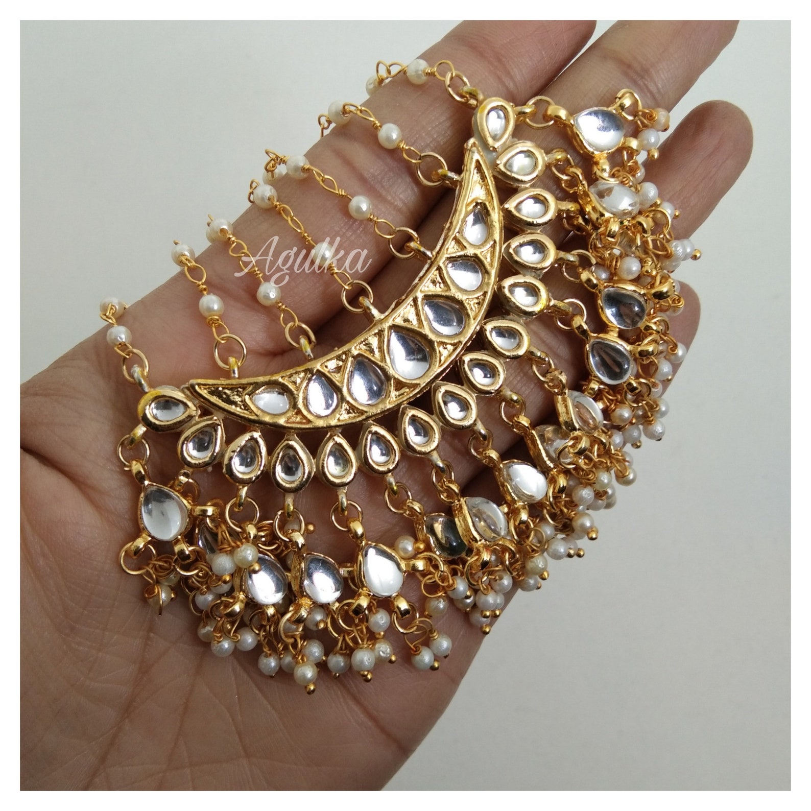 Passa Pakistani Jhoomer Gold Plated Tikka Jadau Jewelry Etsy