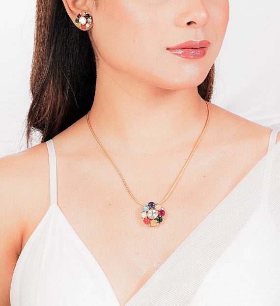 Buy Navratan Necklace Amrapali Jewelry India Pendant Polki