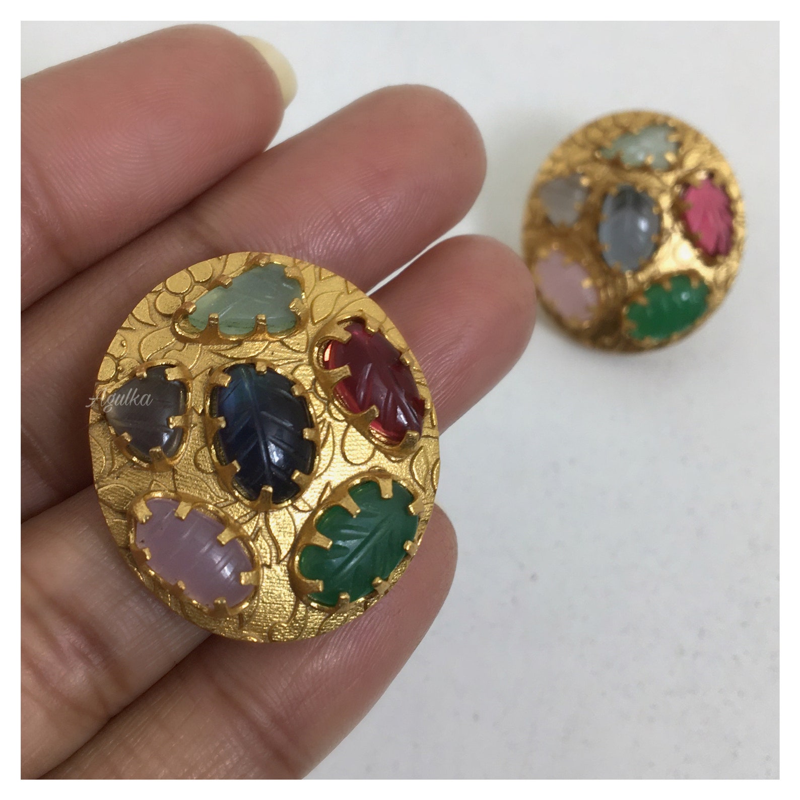 Multi Colored Studs/multi Stone Earrings/antique Gold - Etsy