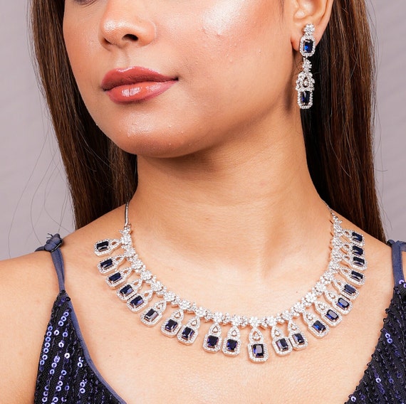 Blue cubic cheap zirconia necklace