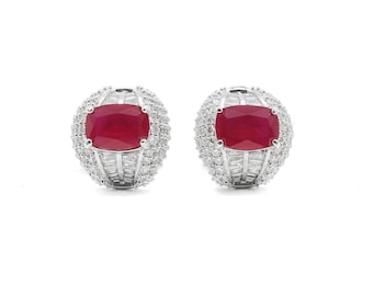 Ruby Hoop Earrings Cz Diamond Crystal Earrings Magenta Designer Inspired Jewelry Modern Cubic Zirconia Round Half Hoop Earrings For Women