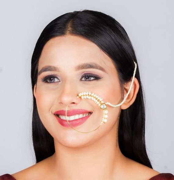 Nath Nose Ring Gold Bridal Naath Pearl Nath Pakistani Nose Ring