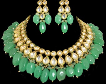 Mint Green Polki Necklace | Sabyasachi Inspired Kundan Jewelry | Indian Statement Bridal Necklace