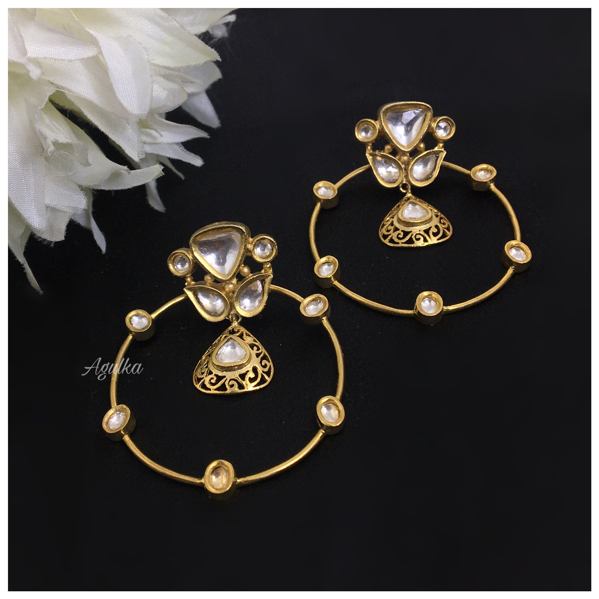 Indian Hoop Earrings Gold Plated Earrings Statement Jewelry Etsy