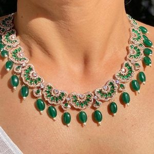 Smaragd Halskette LUXUS Grün American Diamond Statement Indien Schmuck Grün Smaragd Statement Halskette Zirkonia CZ Braut HOCHZEIT Geschenk