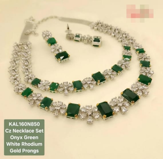 Emerald Necklace Set Layered Cz Diamond Green Crystal Statement Necklace Designer Inspired Wedding Jewelry Modern Bridal Necklace For Women