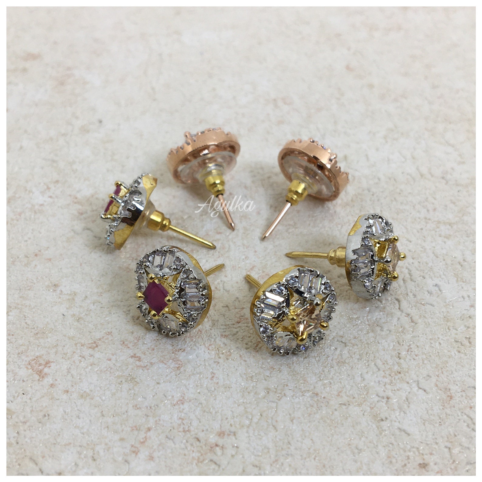 CZ Diamond Studs Indian Stud Earrings Small Studs Bollywood Etsy