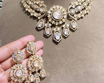 Layered Kundan Polki Necklace | Moissanite Diamond Choker | Indian Jadau Statement Bridal Jewelry Set