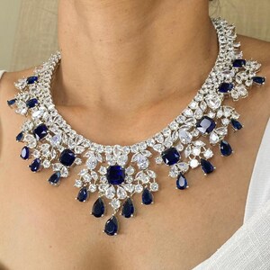 Sapphire Necklace PREMIUM Blue American Diamond Statement DESIGNER Blue Sapphire Diamond Necklace Amrapali Inspired Sapphire India Jewelry