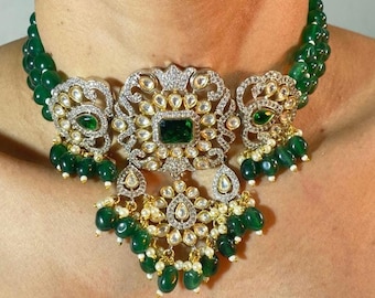 Emerald Green Polki Choker | Sabyasachi Inspired Kundan Set | Pakistani Bridal Jadau Necklace | Wedding Jewelry