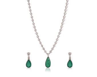 Deepika Padukone Jewelry Emerald Green Necklace American Diamond Necklace Sabyasachi Jewelry Set India Emerald Doublet  Green CZ Pendant