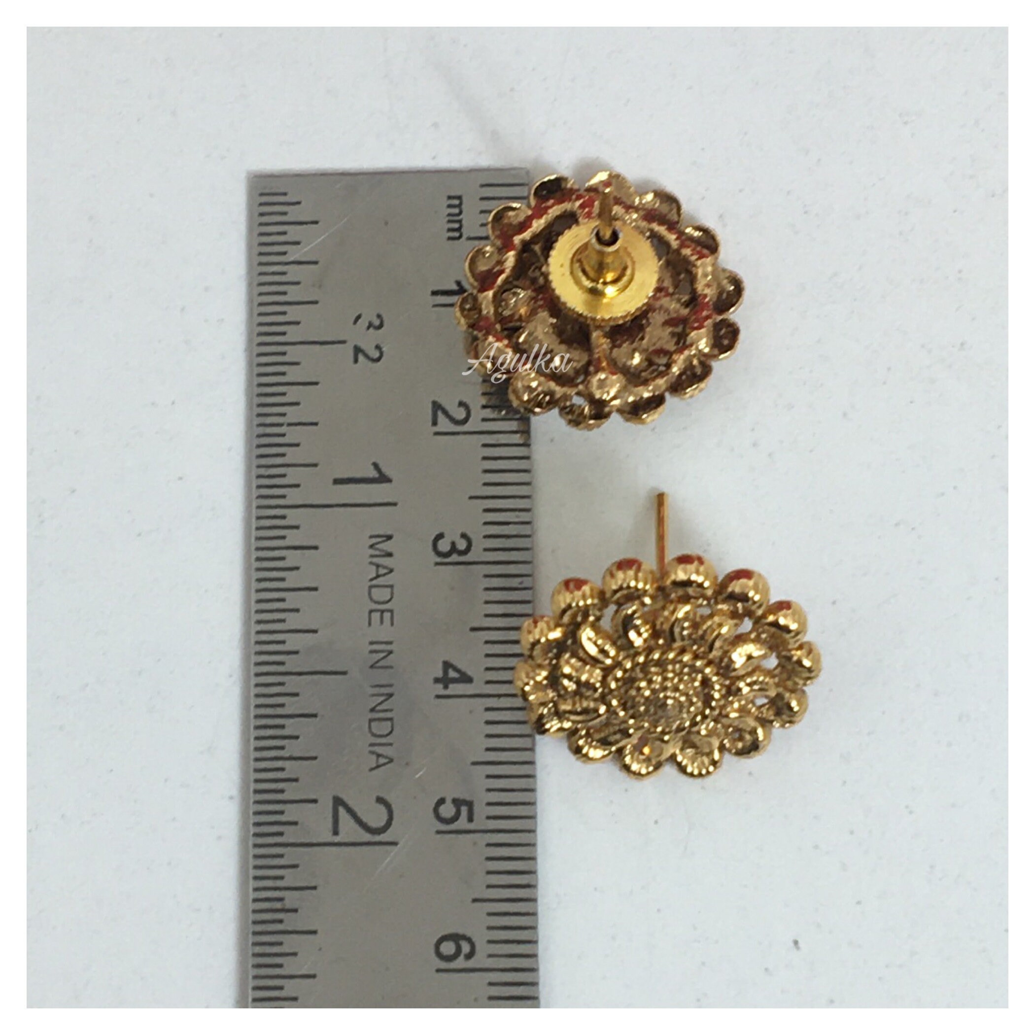Indian Stud Earrings 22K Gold Studs Antique Stud Earrings Etsy