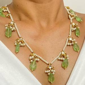 Mint Kundan Necklace Polki Jewelry Set Sabyasachi Jewelry Pearl Indian Necklace Mint Kundan Polki Pendant Indian Golden Statement Necklace