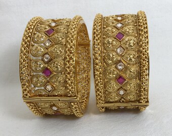 Gold Plated Bangles Kada Temple Jewelry Bangle Rajwadi Kada Bangle India Gold Kada India Bracelet Traditional Bangle Antique Bangle India