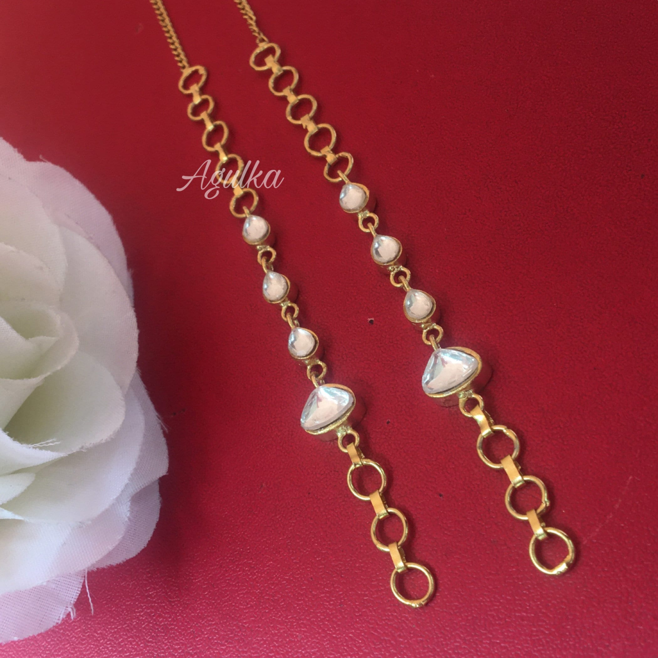 Kundan Pearl Chain Earrings