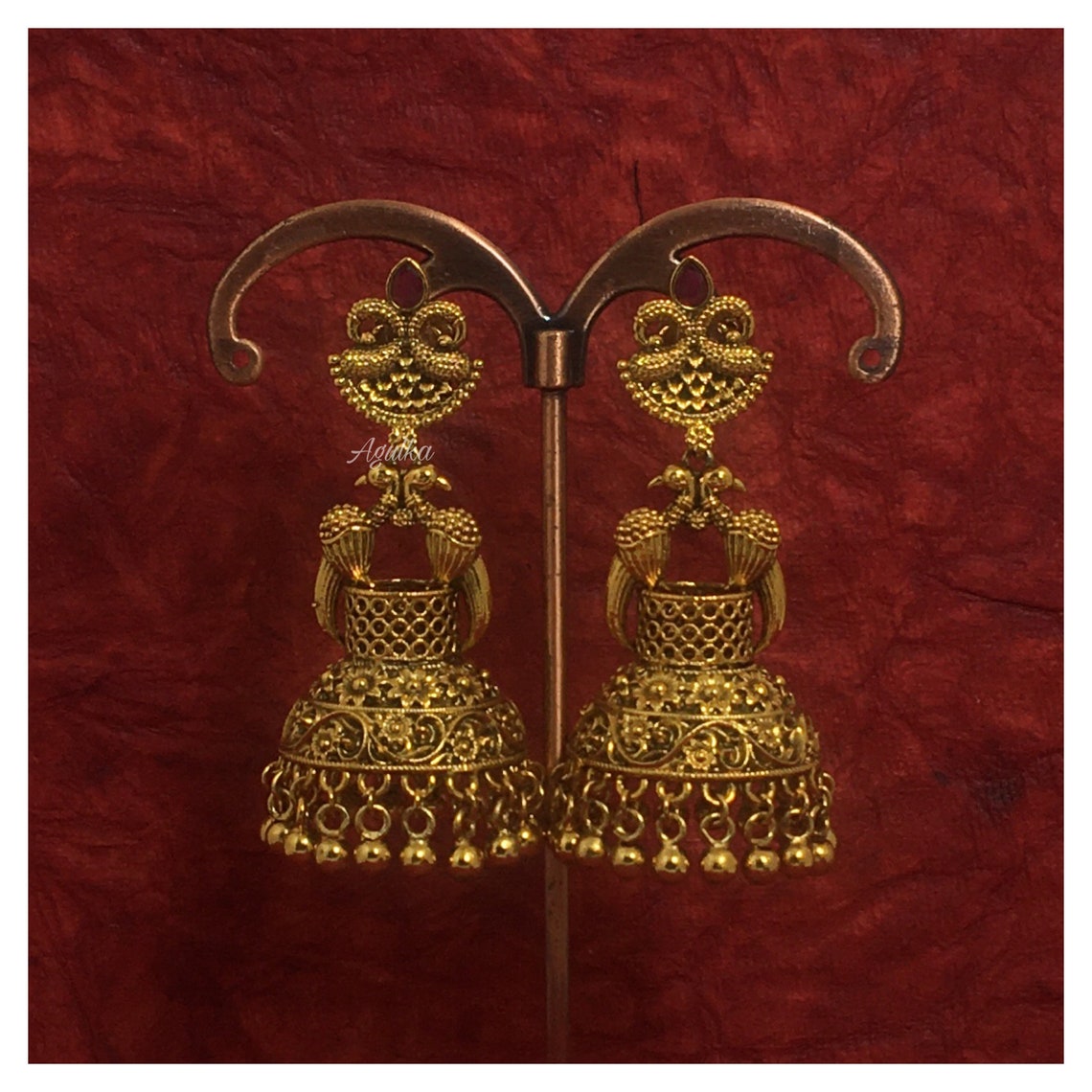 Big Jhumki Earrings Temple Jhumka Antique Gold Earrings 22K Etsy