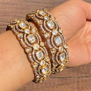 Polki Bangle Kundan Bangle Jadau Jewelry Tyaani Inspired Jewelry Moissanite Polki Diamond Bangles Openable Pakistani Wedding Bangles Indian
