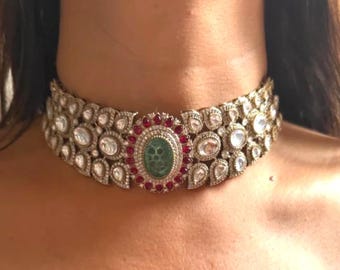 Emerald Ruby Polki Choker | Green Doublet Victorian Kundan Necklace | Sabyasachi Bridal Jewelry | Wedding Set