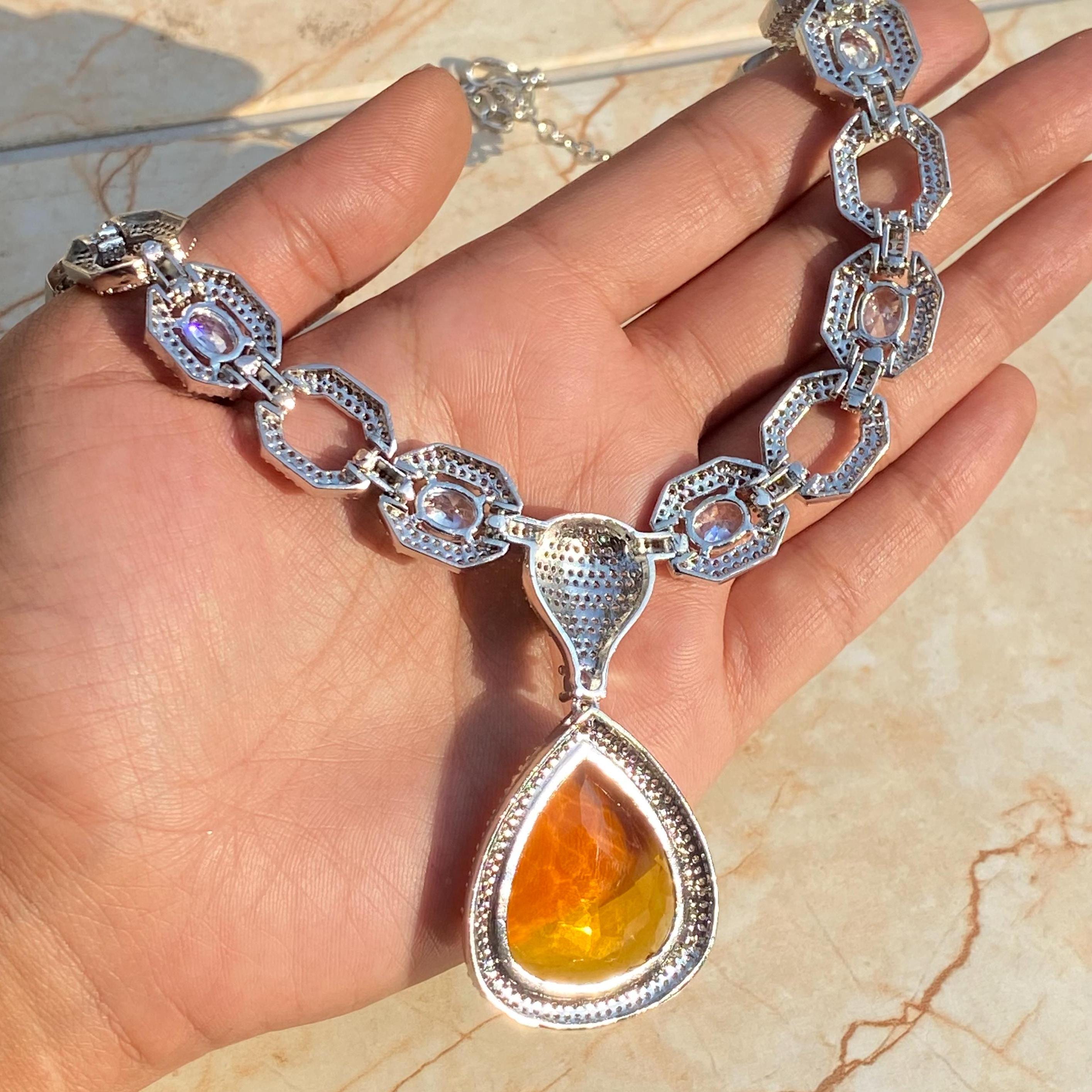 Buy Yellow Necklace Deepika Padukon Inspired Cz Diamond Drop