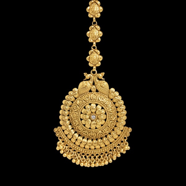Maang Tikka Gold Tikka Bridal Antique Gold Maang Tikka Headpiece Gold plated Tikka Jewelry South India Jewelry Big Tikka Temple Maang Tikka