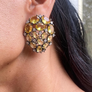 Yellow Diamond Earrings PREMIUM Large Statement Studs Canary Yellow Stone Earring Yellow CZ Moissanite Diamond Jewelry DESIGNER Replica Gift