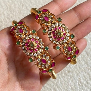 Ruby Polki Bangles Green Kundan Bangle Kemp Jewelry South Indian Jewelry PREMIUM Golden Indian Kada Rajwadi Bangles Moissanite Polki Jewelry
