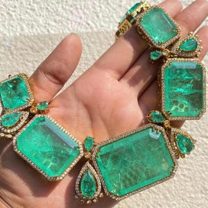 Polki Necklace Emerald Doublet Green India Jewelry Moissanite Polki Diamond Necklace Sabyasachi Jewelry Kundna Jewelry Set Green Doublet Set