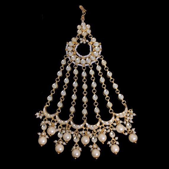 Manisha Jewellery Gold Plated Pota Stone Hair Passa Jhoomar Maangtikk