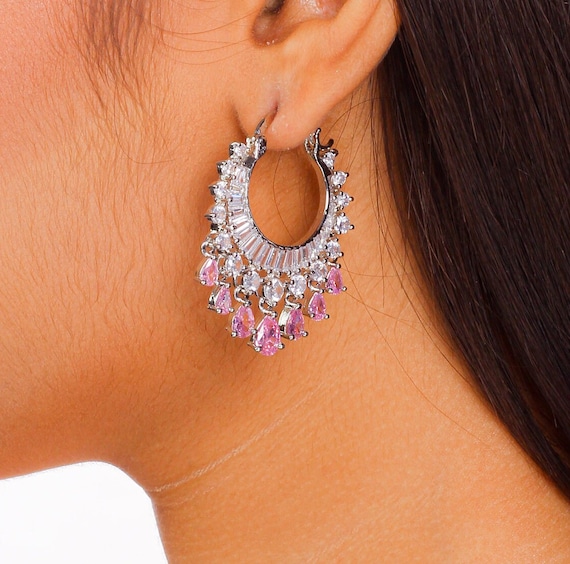 American Diamond Dangle Party Wear Earring Rose Gold - Glamaya-sonxechinhhang.vn