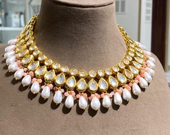 Polki Necklace White Kundan Choker | Sabyasachi Inspired Jewelry | Moissanite Diamond Necklace | Indian Bridal Statement Set
