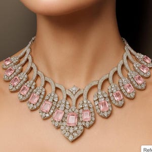 Pink Diamond Necklace PREMIUM American Diamond Statement India Pink Stone Necklace Pink Cz Jewelry Set DESIGNER Replica Set Cubic Zirconia