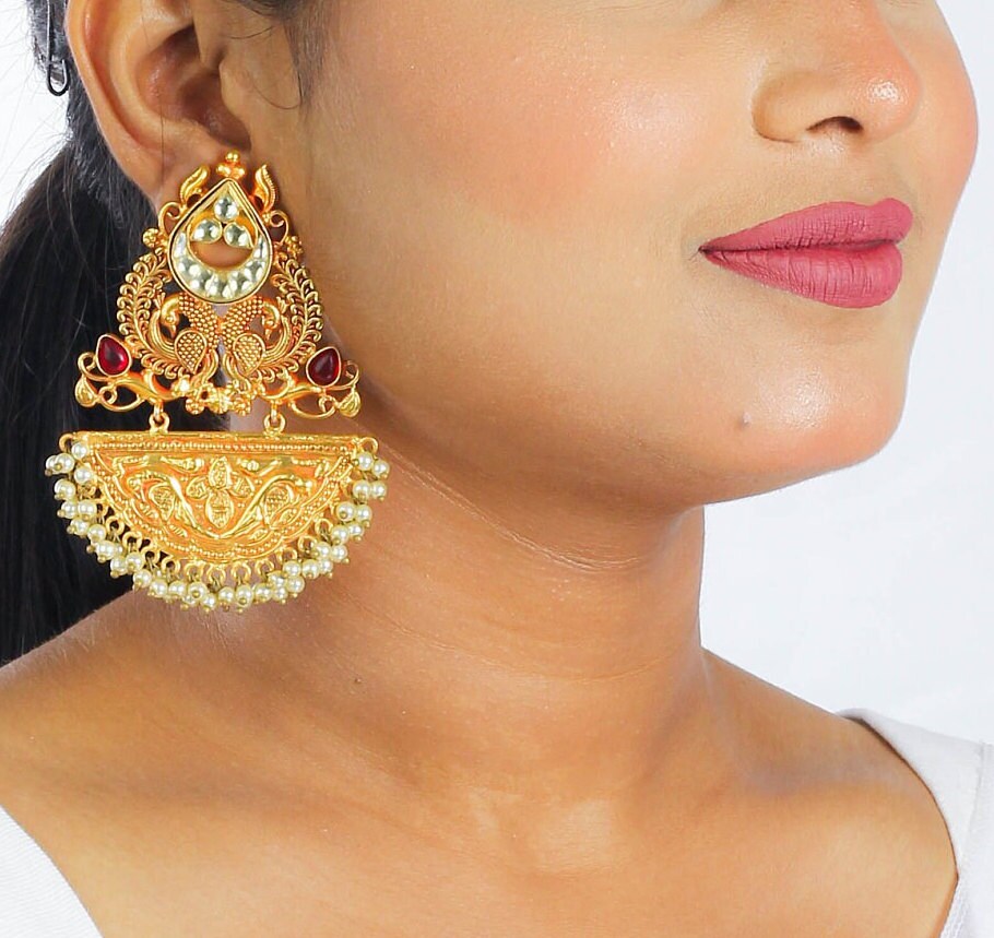 Amrapali Earrings Jadau Kundan Polki Peacock Earring India 